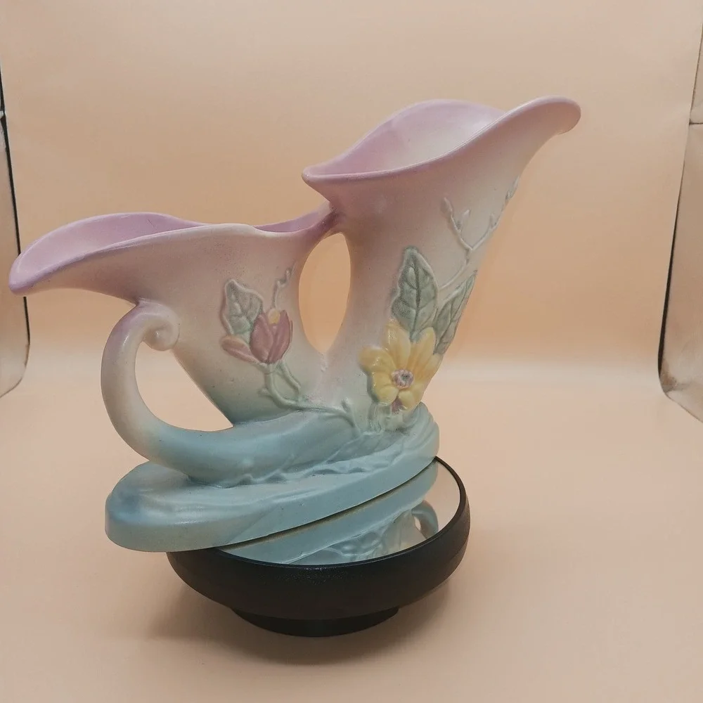 Hull Art Pottery Magnolia Double Cornucopia Vase Pink Blue Matte USA Vintage - Picture 2 of 10